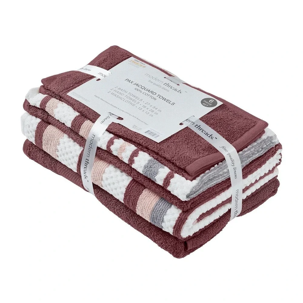 Modern Threads 6 Piece Pax Jacquard Towel Set in Rosewood Bath,Hand,Washcloths